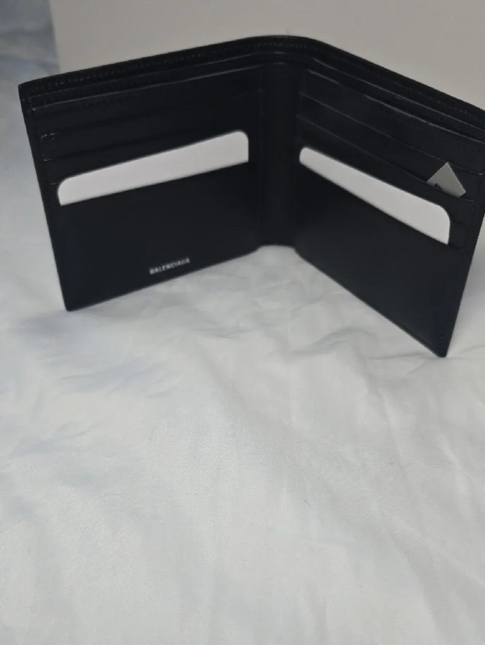 Balenciaga Black Monogram Bi-Fold Wallet with White Logo